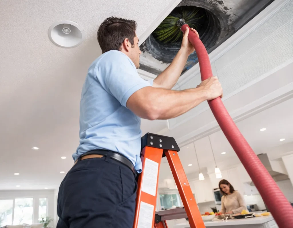 HVAC technician cleaning ducts in Elko home