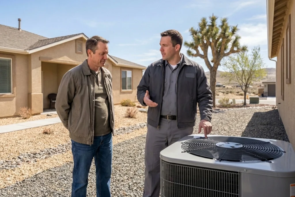 Elko homeowner meeting HVAC technician for March AC tune-up