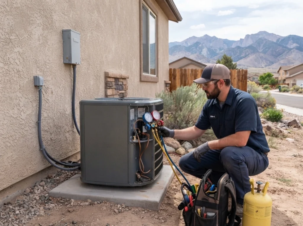 HVAC technician performing a complete heating and cooling tune-up in Elko