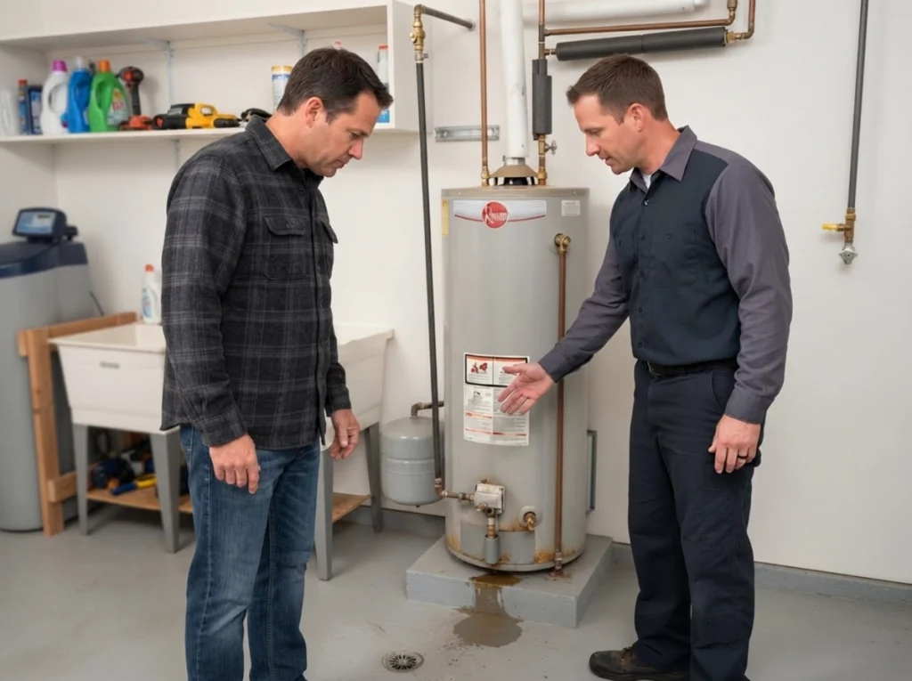 Elko homeowner reviewing water heater leaks and rusty hot water
